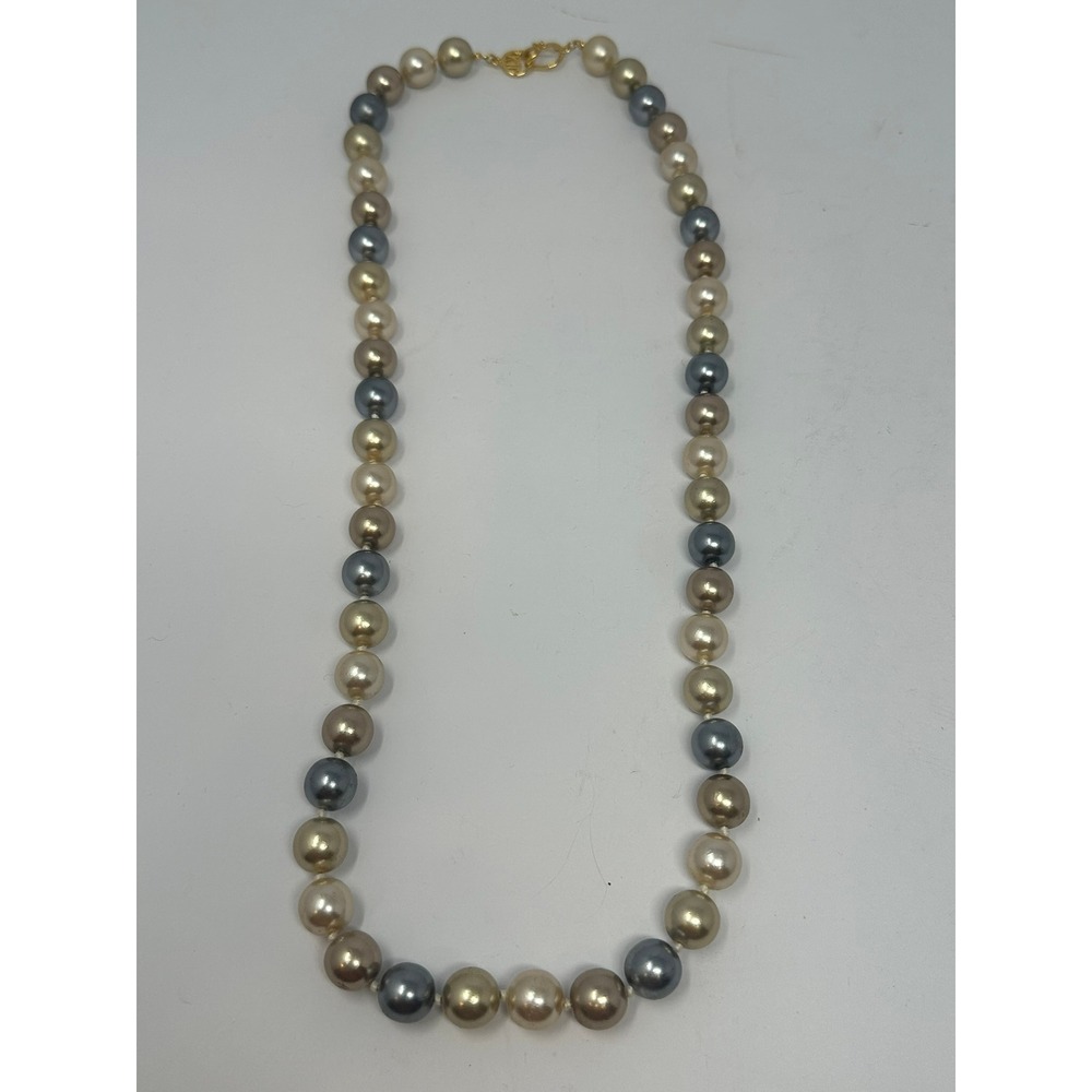 Anne Klein Vintage Multi-Tone Faux Pearl‎ Necklace Champagne Bronze Grey AK Logo